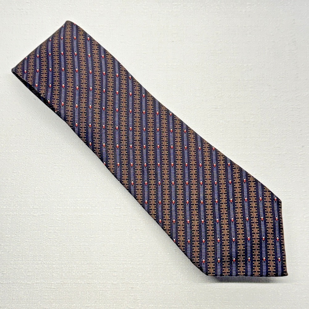 Arsenal‎ Silk Necktie Mens One Size Brown Blue Geometric Stripe Professional Ivy
